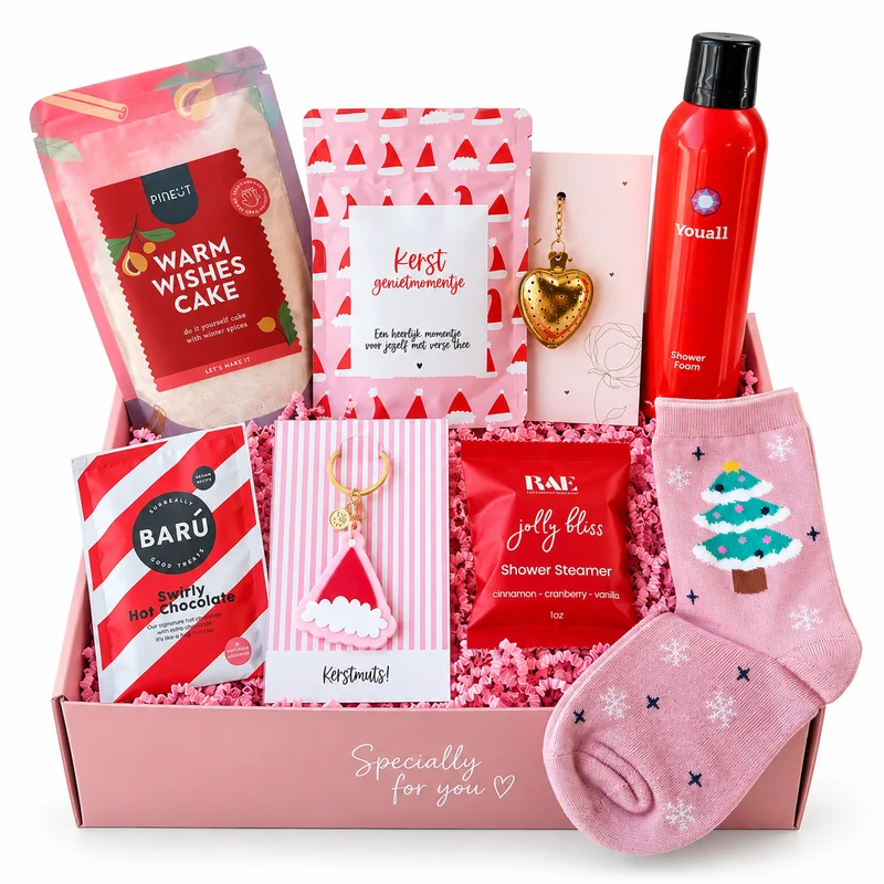 Kerst Cadeaubox voor Haar – Luxe Verwenpakket met Chocolade, Shower Foam & Kerstcadeautjes