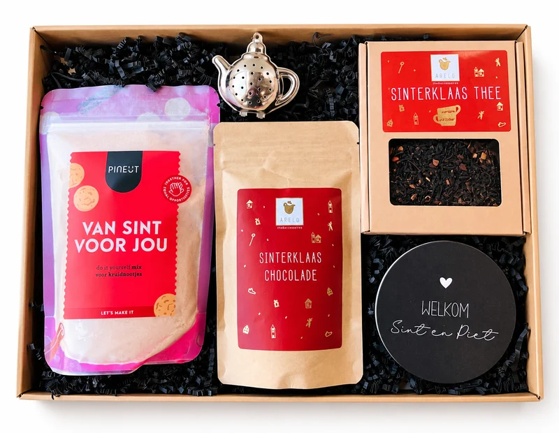 Sinterklaas Cadeaubox met Onderzetter – Luxe Cadeau met Thee, Chocolade & Kruidnoten