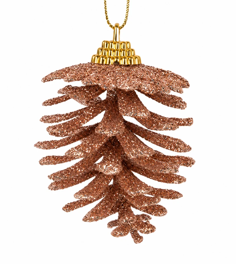 Clayre & Eef Kerstboomhanger Dennenappel Rose Goud Glitter – Kerstdecoratie