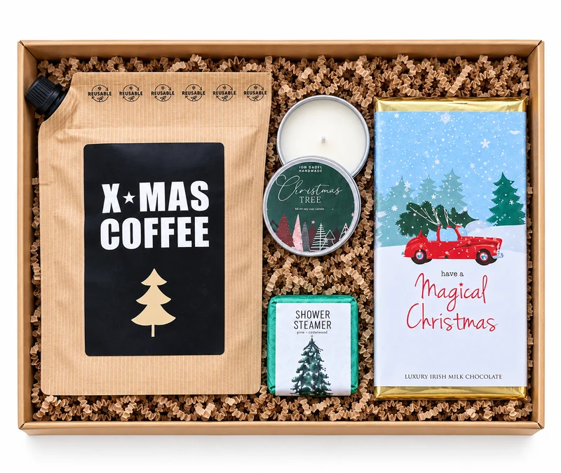 Kerst Cadeaubox X-Mas Coffee – Luxe Kerstcadeau met Chocolade & Wellness