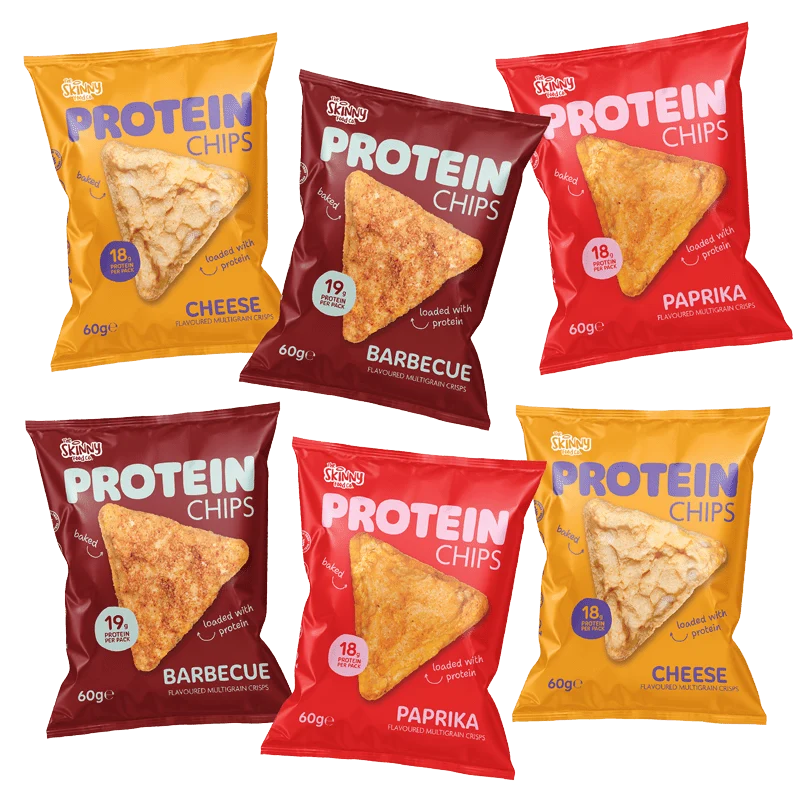 Skinny Protein Chips gemengde bundel (2 per smaak) 6 x 60 g (18-19 g eiwit per verpakking)