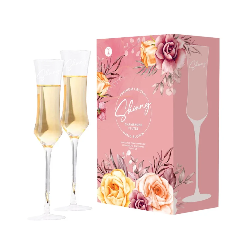Skinny Champagne Flutes Prosecco Glazen Paar 'Crystal' - Set van 2