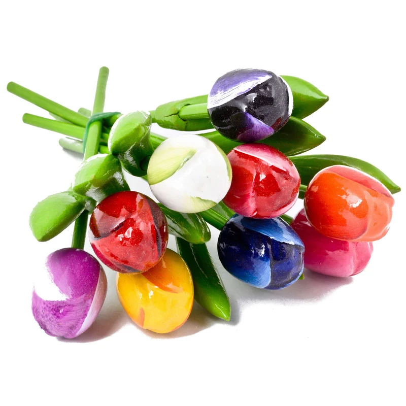 Bunch of Wooden Tulips, real size, 9 pieces