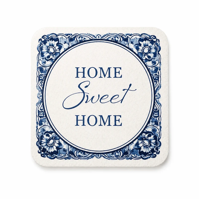 Home Sweet Home Onderzetter met Blauwe Bloemen | Housewarming Cadeau