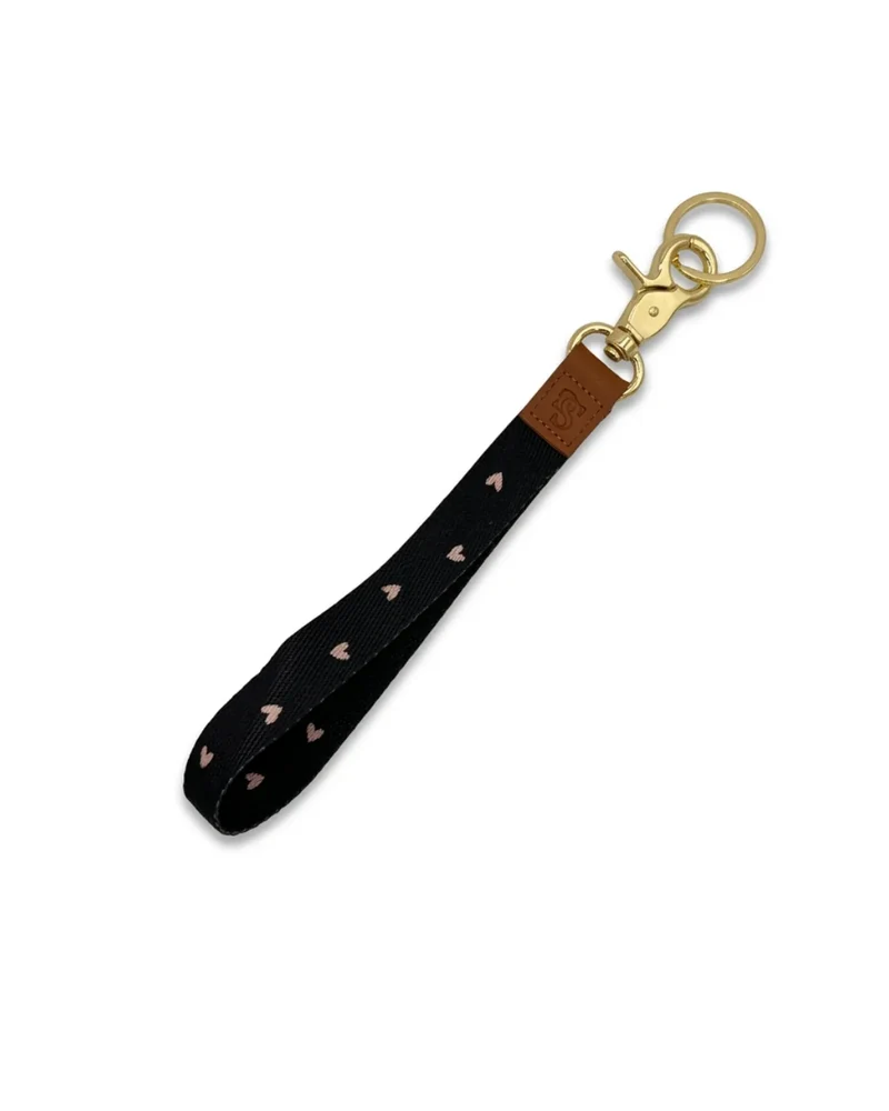 Zwarte Sleutelhanger met Hartjes – Goudkleurige Details