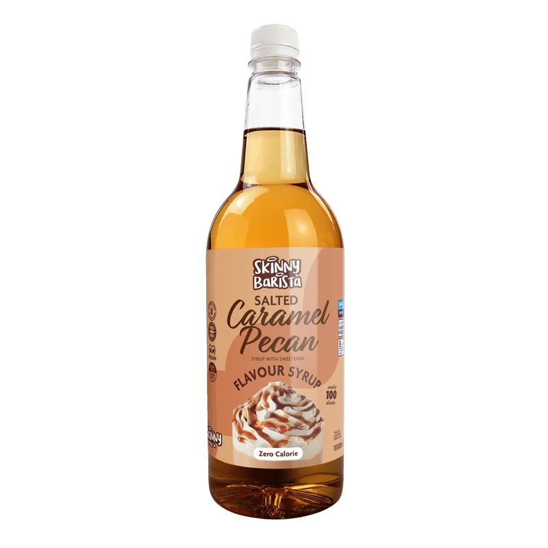 Skinny Barista Siroop met gezouten karamel en pecannotensmaak - Suikervrije, calorievrije Skinny koffie - 1 liter
