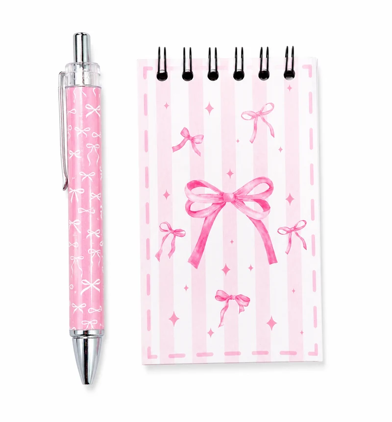 Roze Schrijfset met Strikjes – Pen & Notitieblok