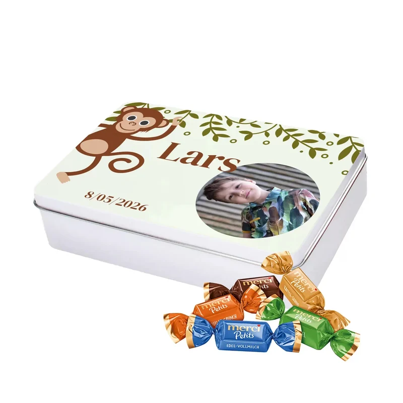 merci Petits chocolademix - volledig gepersonaliseerd cadeau - medium tinnen blik - 250g