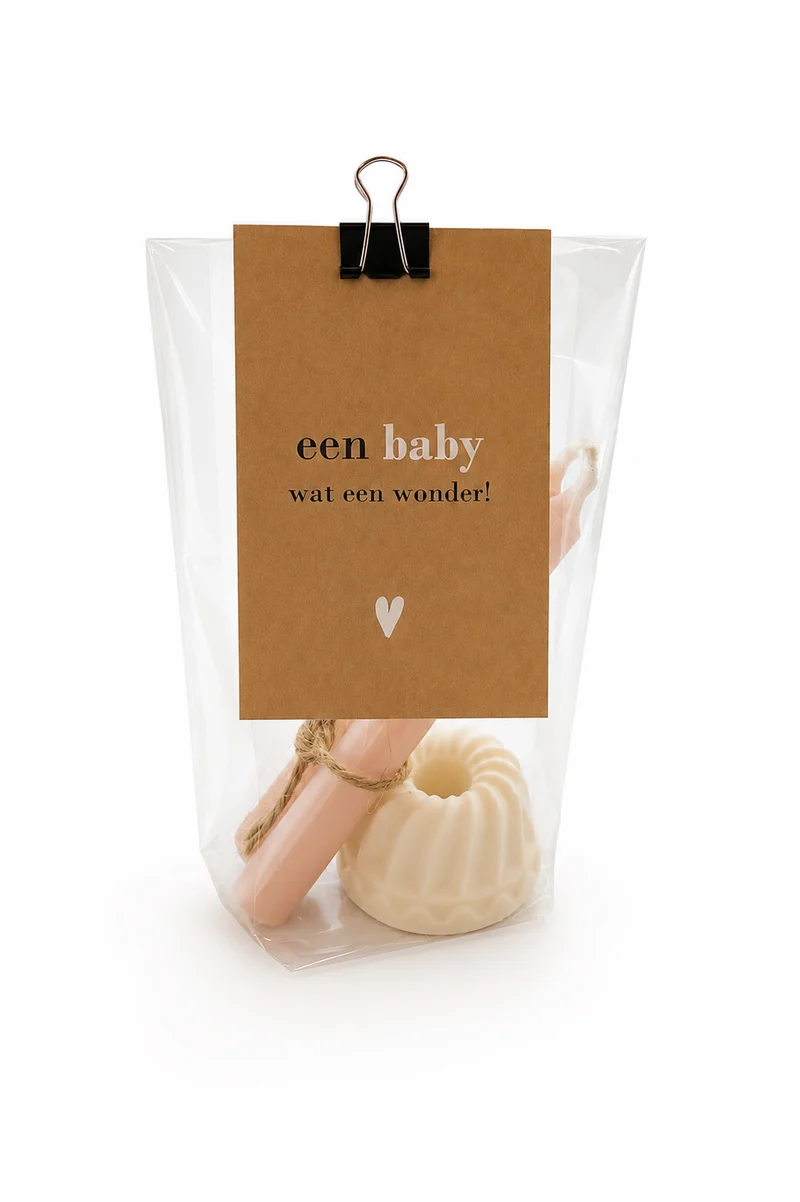 Cadeauzakje Baby – Een Baby, Wat Een Wonder | Kraamcadeau met Kaars & Zeepje