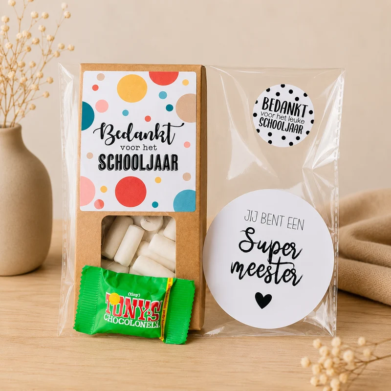 Bedankje Meester Cadeaupakket | Snoep, Chocolade & Kaart | Brievenbuscadeau Schooljaar