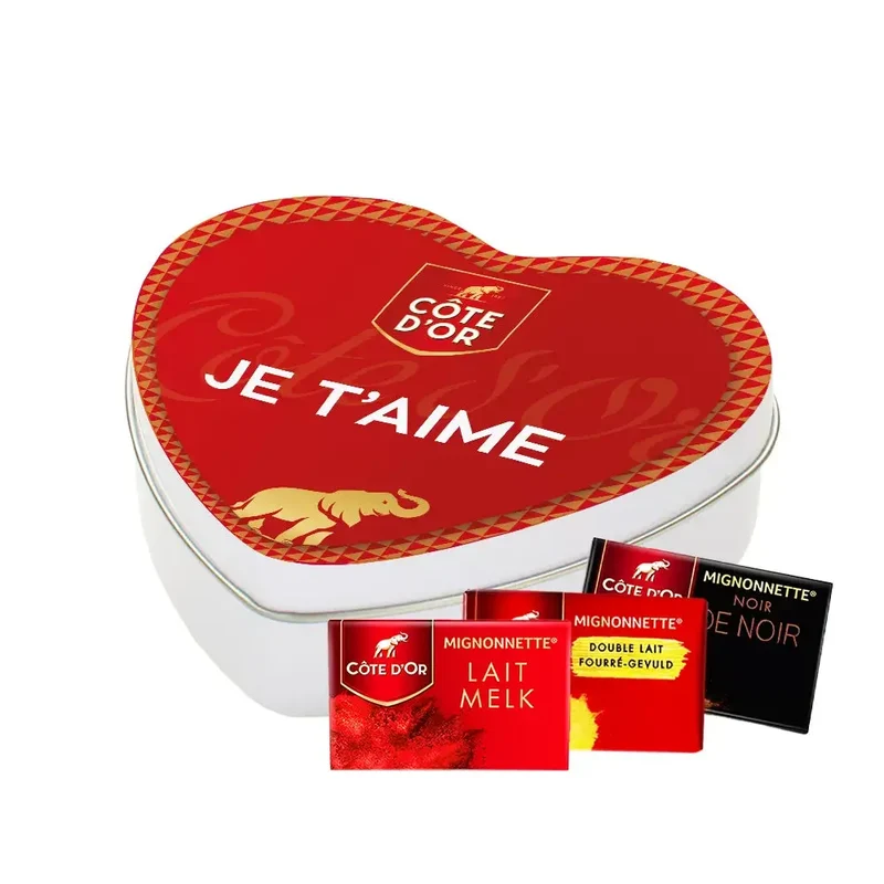 Côte d'Or Mignonnette Horecamix - Melk, Double Lait & pure chocolade - geschenkdoos hartje "Je t'aime" - 150g