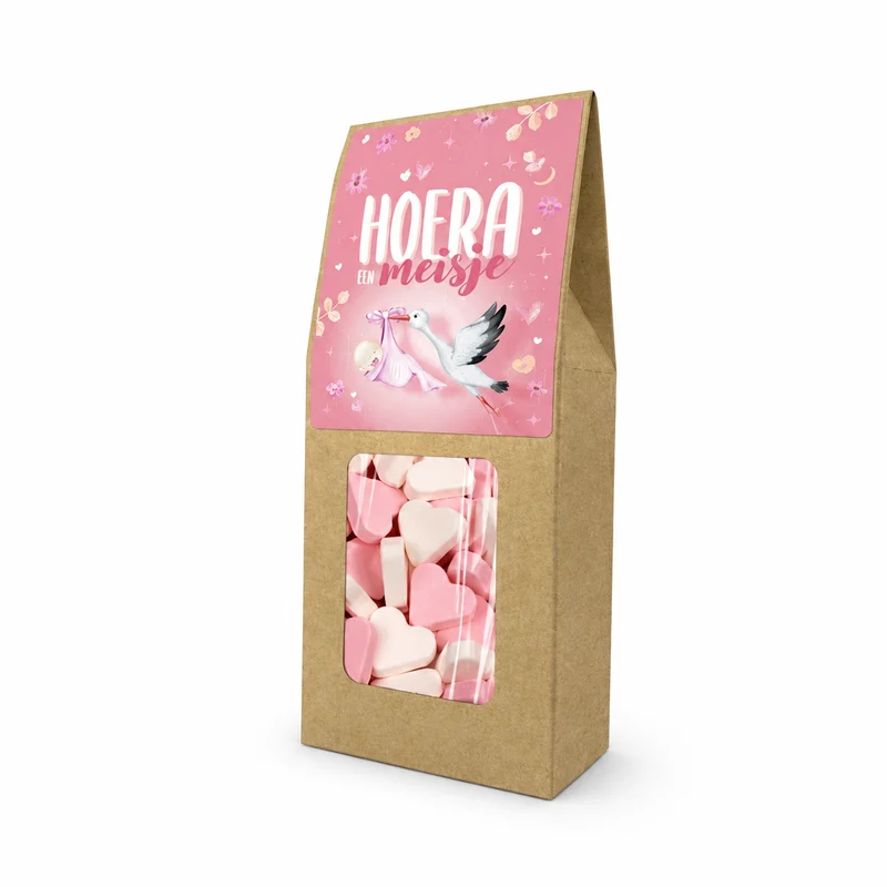 Hoera Een Meisje – Hartjes Snoepjes Roze/Wit 🩷🤍