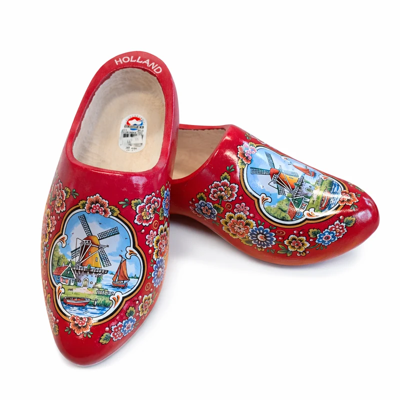 Wooden Shoes Red Flowers
