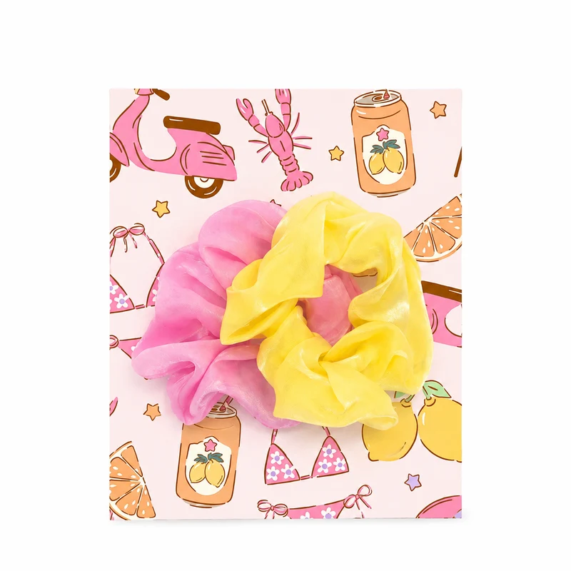Scrunchie Set Roze & Geel – Satijnen Haarelastieken (2 Stuks)