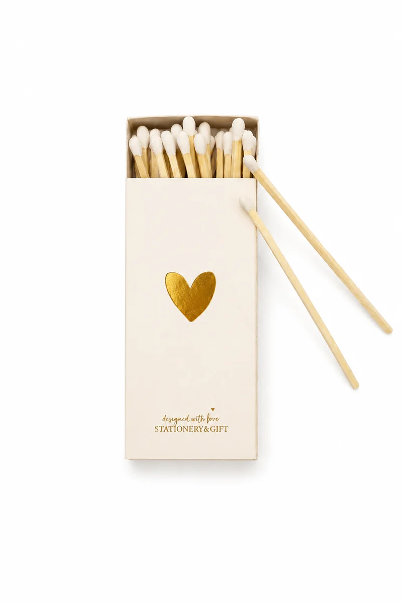 Luxe Lucifers Wit met Gouden Hart – Decoratieve Lucifers voor Kaarsen