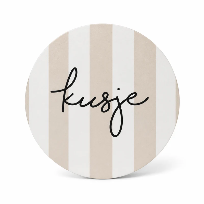 Onderzetter Kusje – Beige Gestreepte Onderzetter | Lief Cadeautje