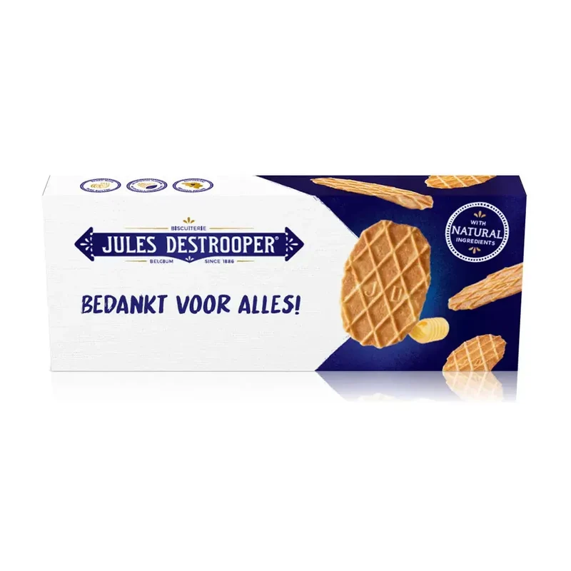 Jules Destrooper Natuurboterwafels - gepersonaliseerd cadeau - sleeve met eigen opdruk - 100g