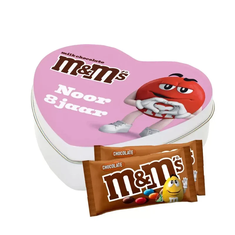 M&M’s Chocolate - gepersonaliseerd cadeau - tinnen hartje met eigen opdruk - 90g