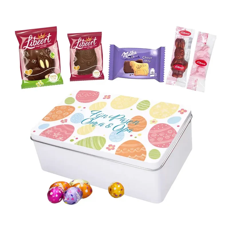 Milka & Libeert paasmix - gepersonaliseerd cadeau - large tinnen blik - 309g