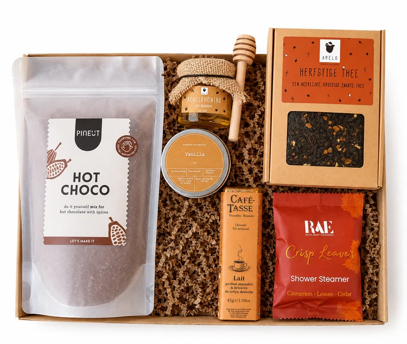 Herfst Cadeaubox – Gezellig Herfst Cadeau met Thee, Hot Choco & Verwenproducten