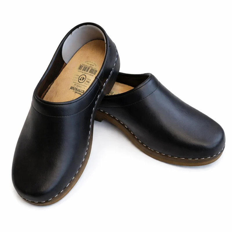 Closed Heel Clogs, Black, Genuine Leather