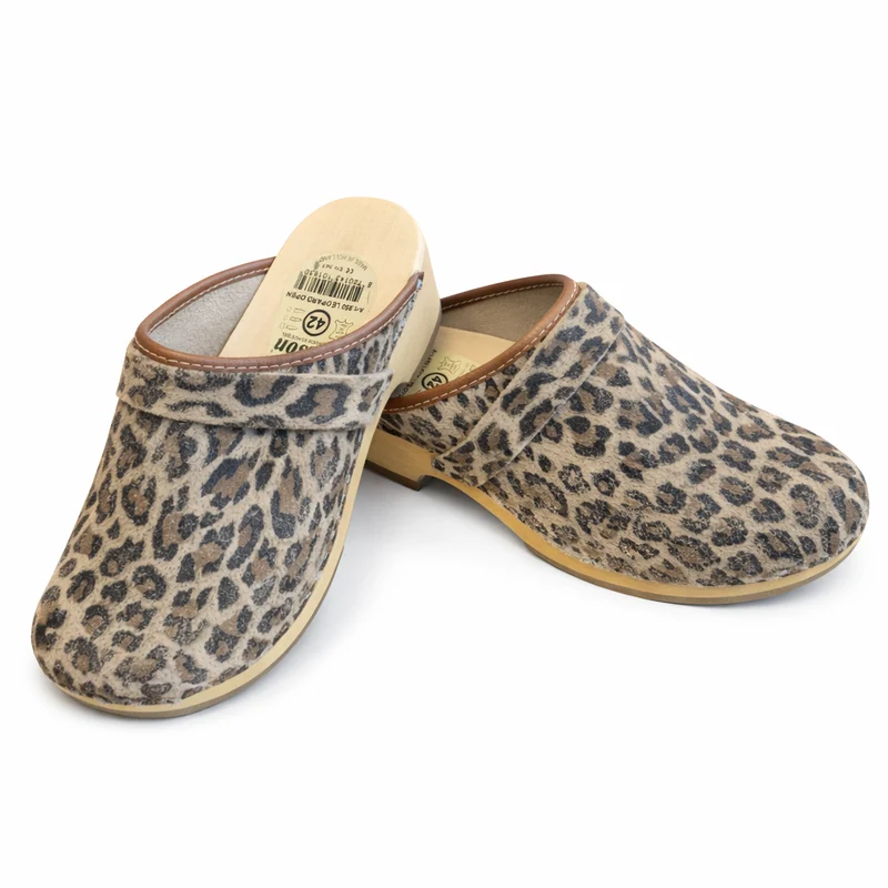 Leopard Clogs, Genuine Leather