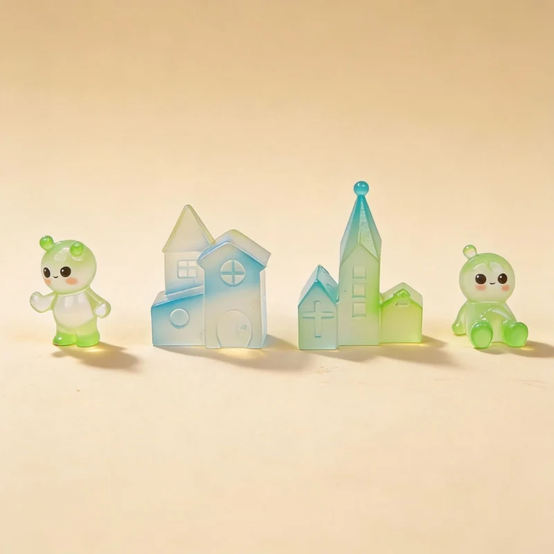 Glow village - Decoratief miniatuur dorp - Glow in the dark - 4 stuks - ↑ 3 -5 cm