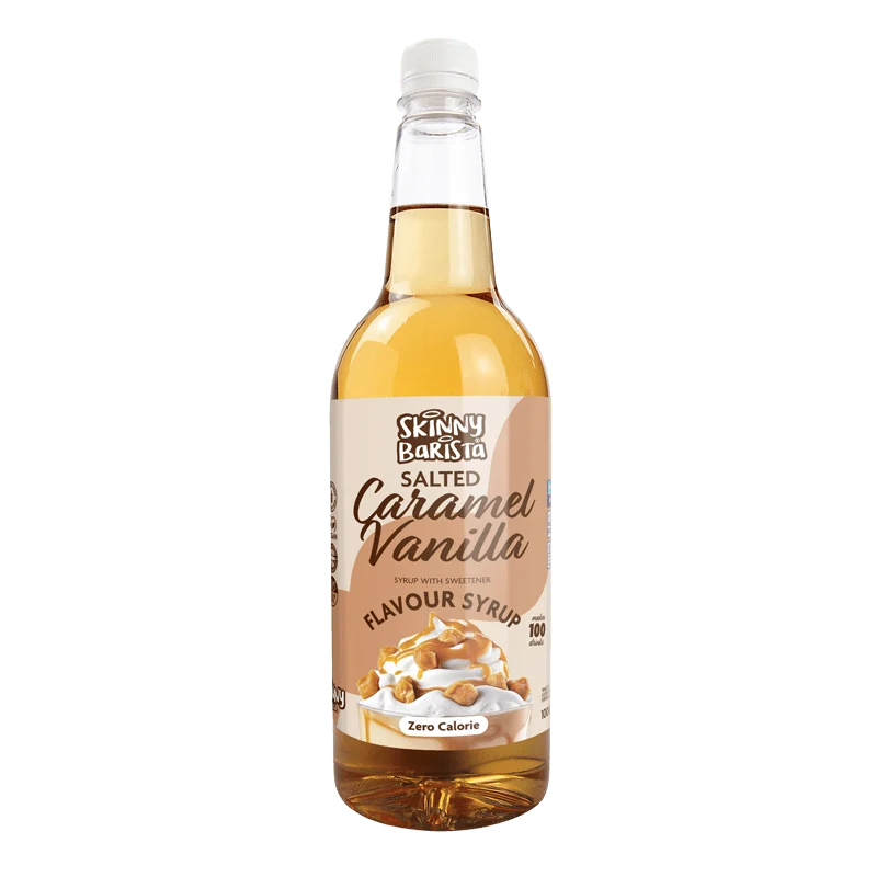 Skinny Barista Siroop met gezouten karamel en vanillesmaak - Suikervrije, calorievrije Skinny Koffie - 1 liter