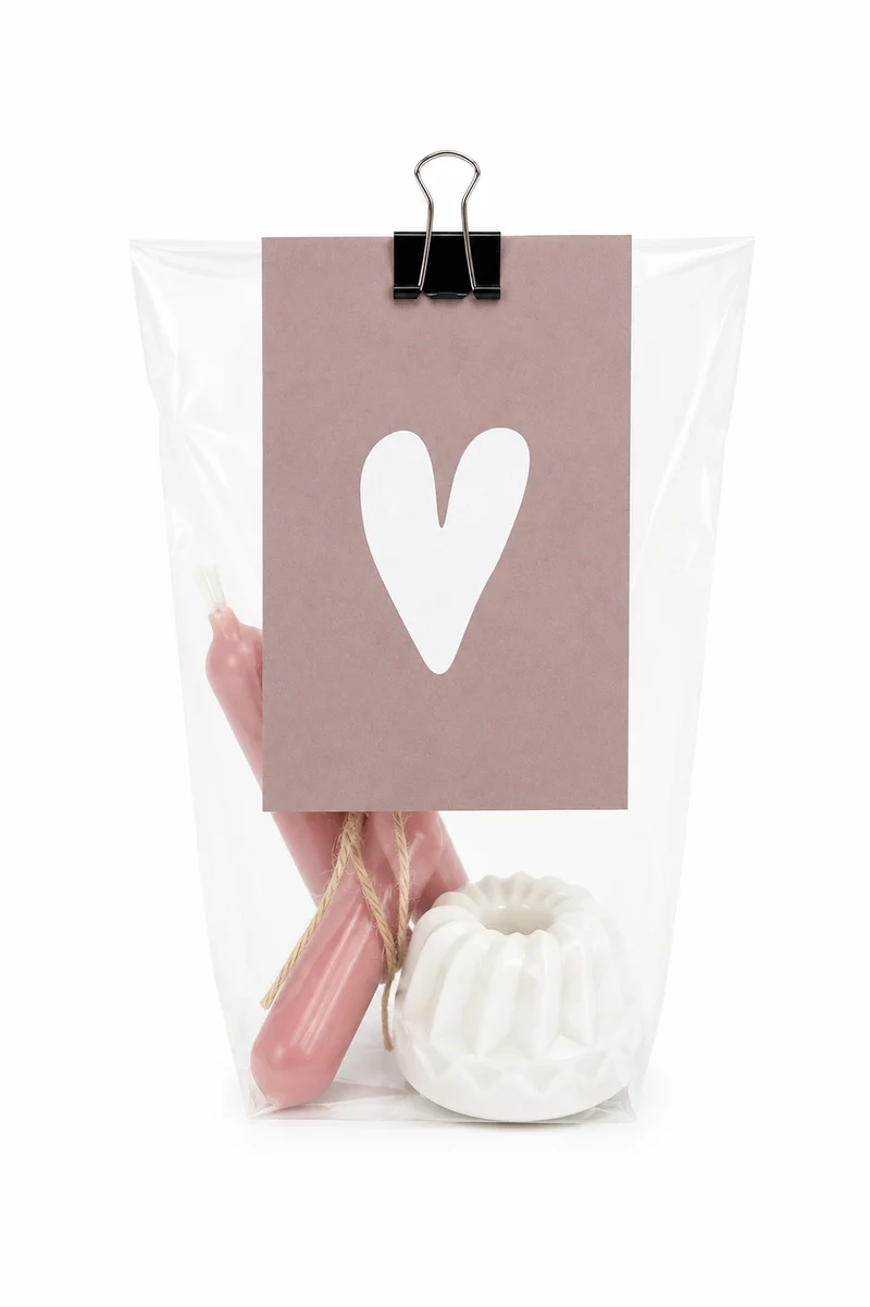 Cadeauzakje Hartje | Mini Kaarsjes met Kaarsenstandaard | The Prezzent