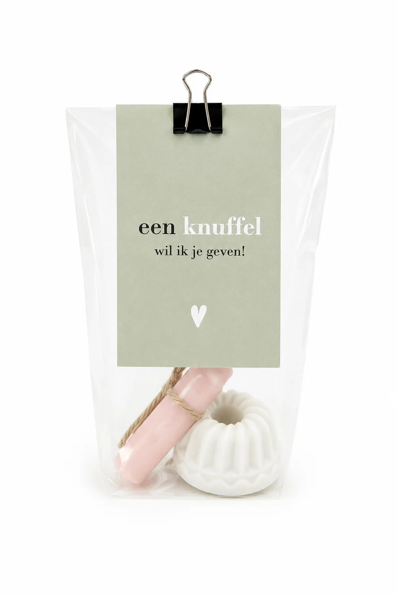 Cadeauzakje ‘Een Knuffel Wil Ik Je Geven’ | Mini Kaarsjes met Kaarsenstandaard | The Prezzent