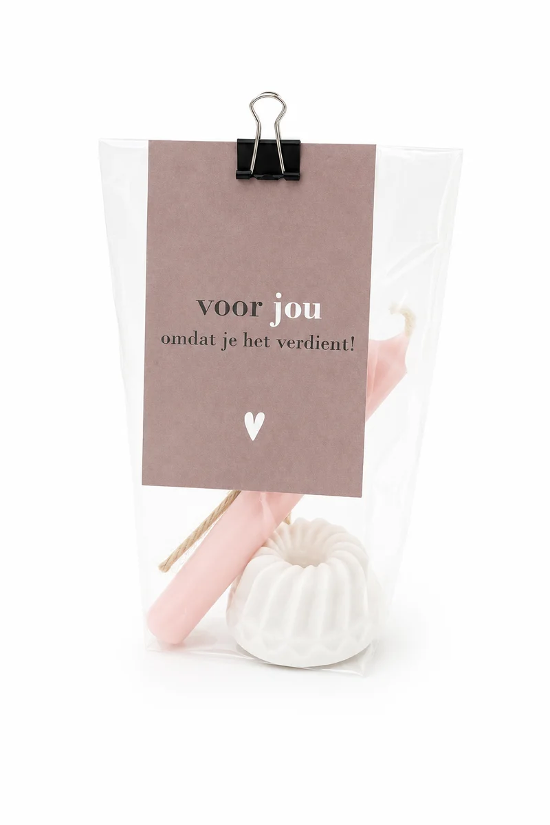 Cadeauzakje ‘Voor Jou, Omdat Je Het Verdient’ | Kaarsjes met Kaarshouder Cadeau