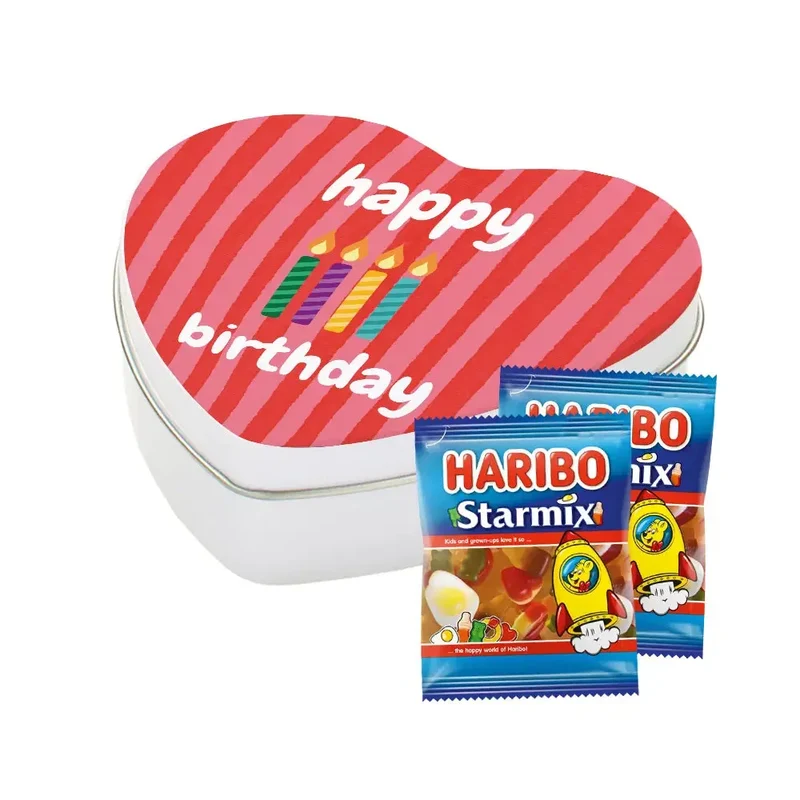 Haribo Starmix - gepersonaliseerd tinnen hartje met volledig eigen opdruk - 100g