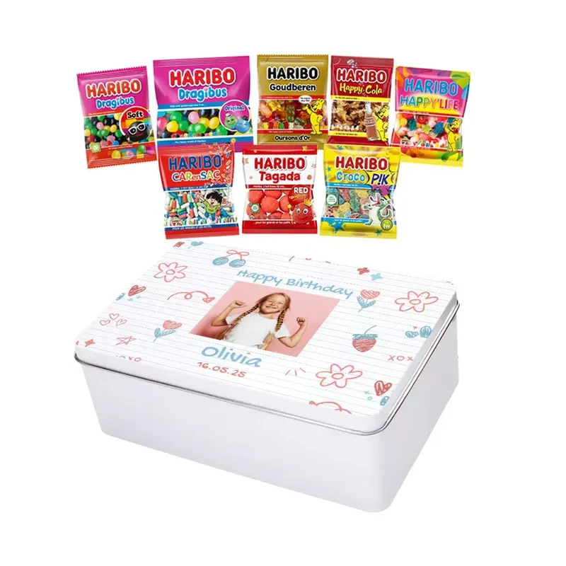 Haribo Mega-Fête snoepmix - volledig gepersonaliseerd cadeau - large tinnen blik - 500g