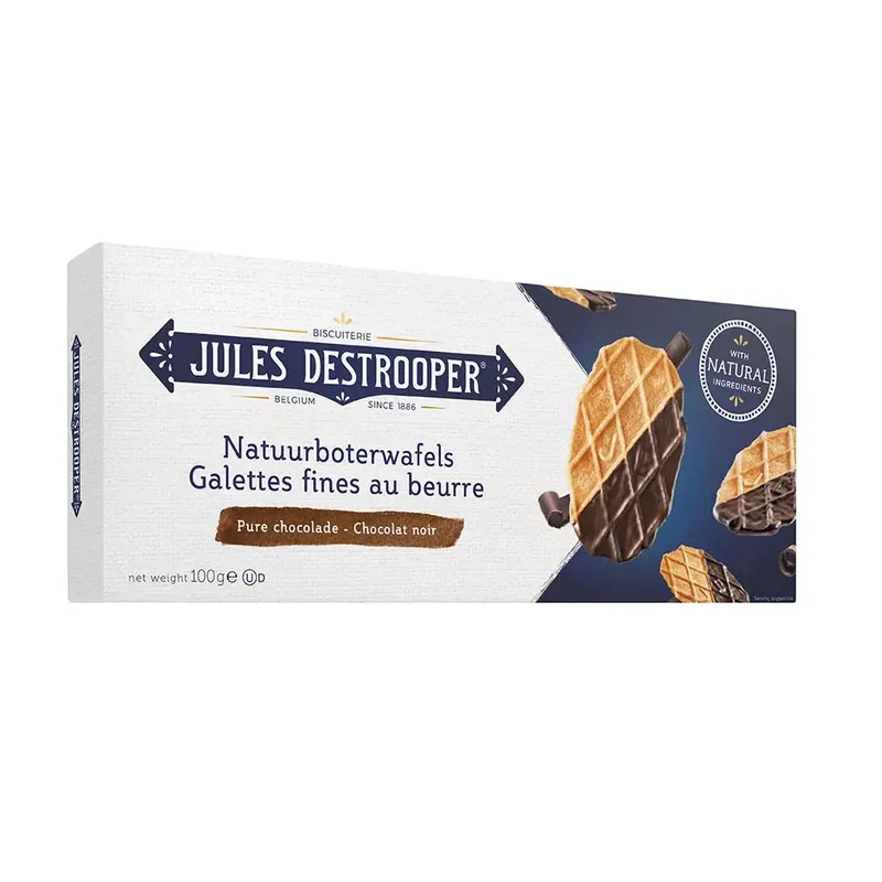Jules Destrooper Natuurboterwafels met pure Belgische chocolade - 100g