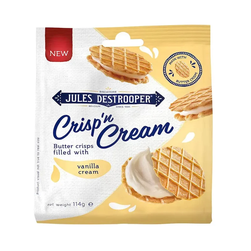 Jules Destrooper Crisp 'n Cream Natuurboterwafels vanille - 114g