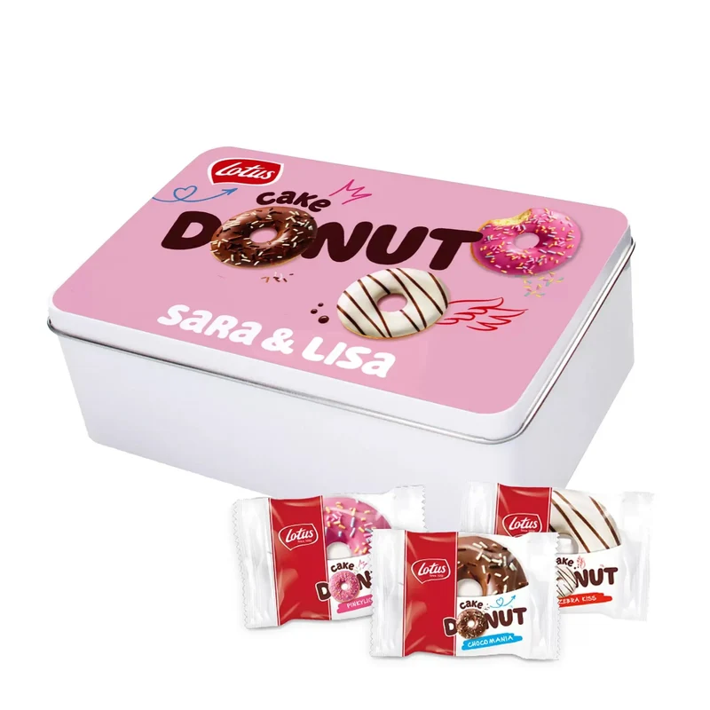 Lotus Cake Donut mix - gepersonaliseerd cadeau - large tinnen blik - 10 stuks - 340g
