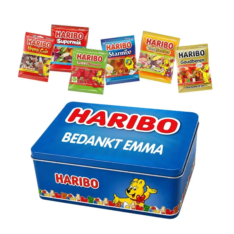 Haribo Super Party snoepmix - gepersonaliseerd cadeau - large tinnen blik - 480g