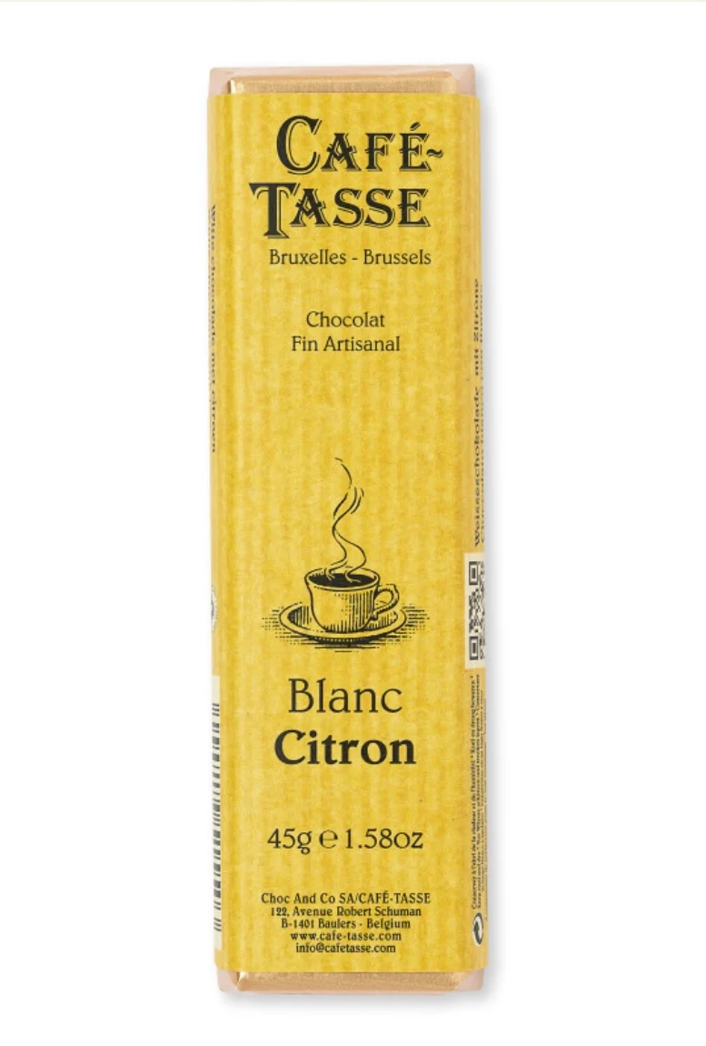 Café Tasse Witte Chocolade mini Reep met Citroenstukjes | Luxe Belgische Chocolade