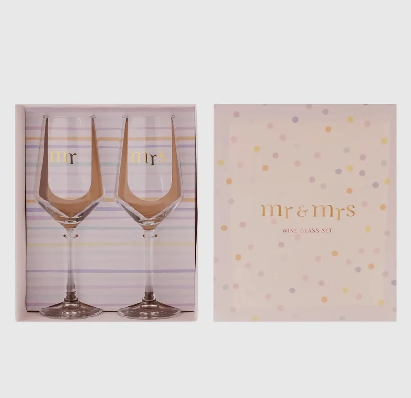 MR & MRS Wijnglazen Set – Luxe Set voor Bruiloft, Verloving & Jubileum