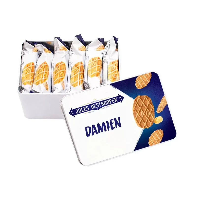 Jules Destrooper Natuurboterwafels - gepersonaliseerd cadeau - tinnen blik - 144g