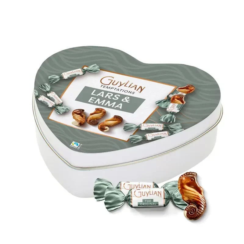 Guylian Temptations Original Praliné - gepersonaliseerd cadeau - tinnen hartje met opdruk - 104,5g