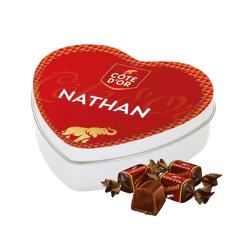 Côte d’Or Chokotoff - gepersonaliseerd cadeau - tinnen hartje met eigen opdruk - 180g