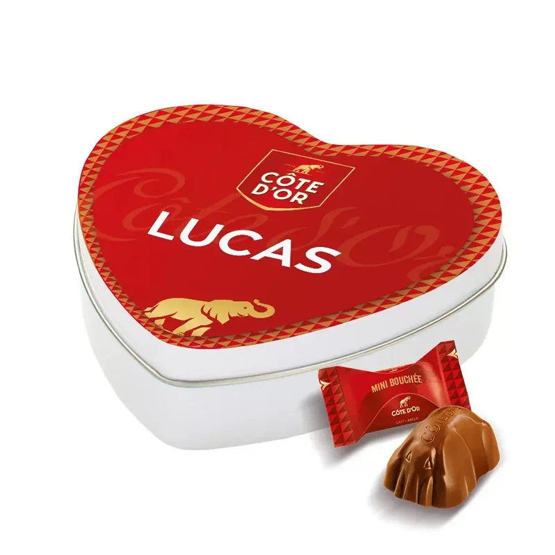 Côte d’Or Mini Bouchée - gepersonaliseerd cadeau - tinnen hartje met eigen opdruk - 85g