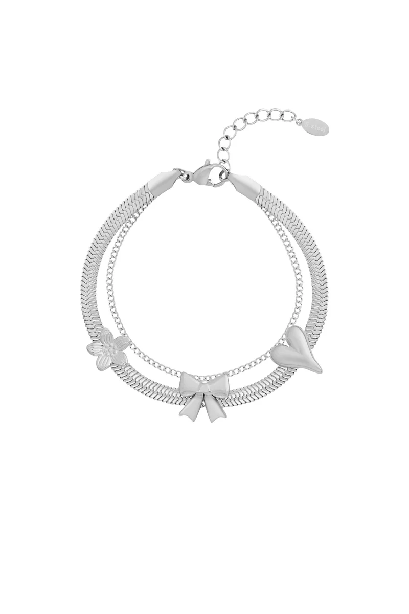 Dubbele Armband Silver – Elegant met Strikjes