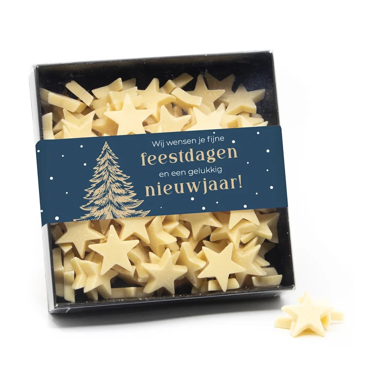 Vensterdoos zwart met chocolade sterren - Kerst