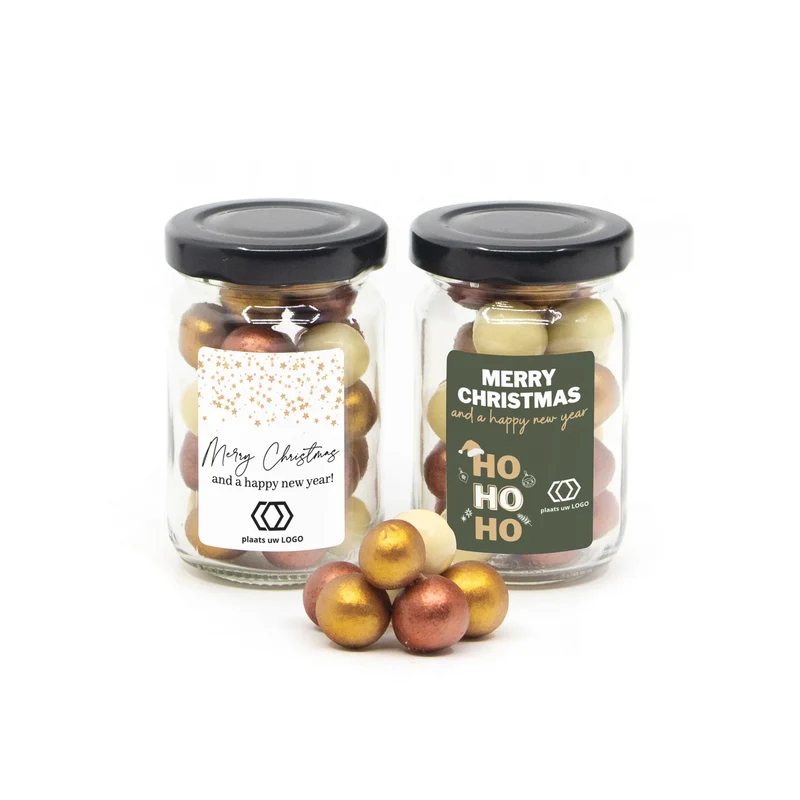 Glazen potje met gouden pearls - Kerst