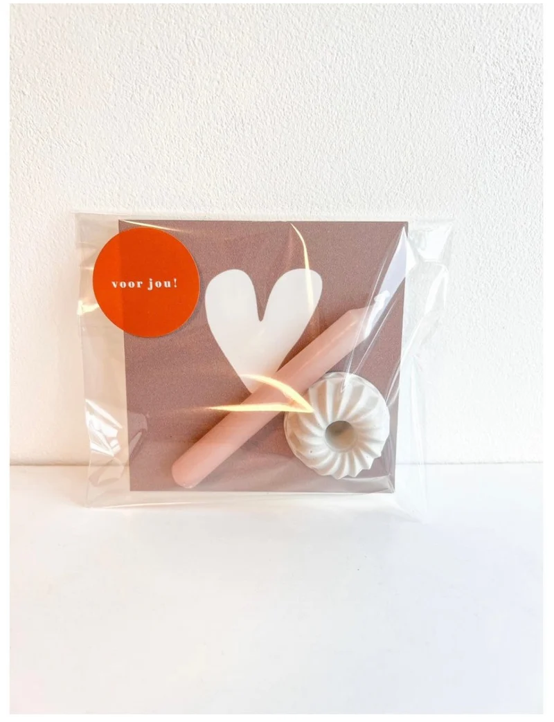 Lief Cadeausetje – Forex Tegel Hartje • Roze Kaars • Lief Kandelaartje