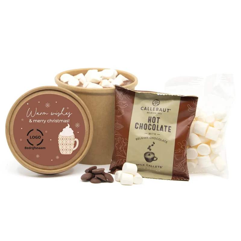 Hot Chocolate in kraftbeker met eigen etiket - Kerst
