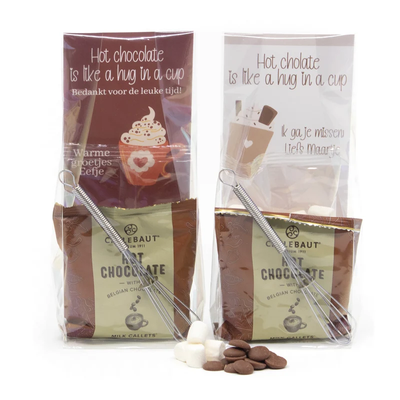 Hot Chocolate in zakje met eigen etiket - Afscheid collega