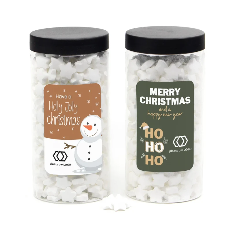 Pot met snoep en eigen etiket zwart deksel - Kerst